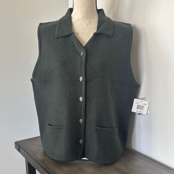 Parisian-Works Women's Vintage Green Forest 100% Boiled Wool Vest Size L NWT - Picture 1 of 16